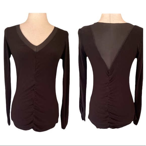 IRIS Setlawke Black Ruched Mesh Back Long Sleeve Top - M - Picture 1 of 13